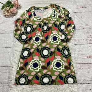 Boden Retro Floral Bold 3/4 Sleeve Jersey Shirt Dress